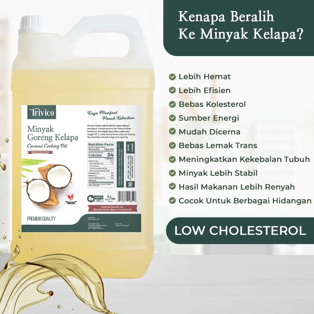 Trivico Minyak Goreng Kelapa 5 Liter - Gurih & Sehat, 100% Murni Minyak Kelapa Asli