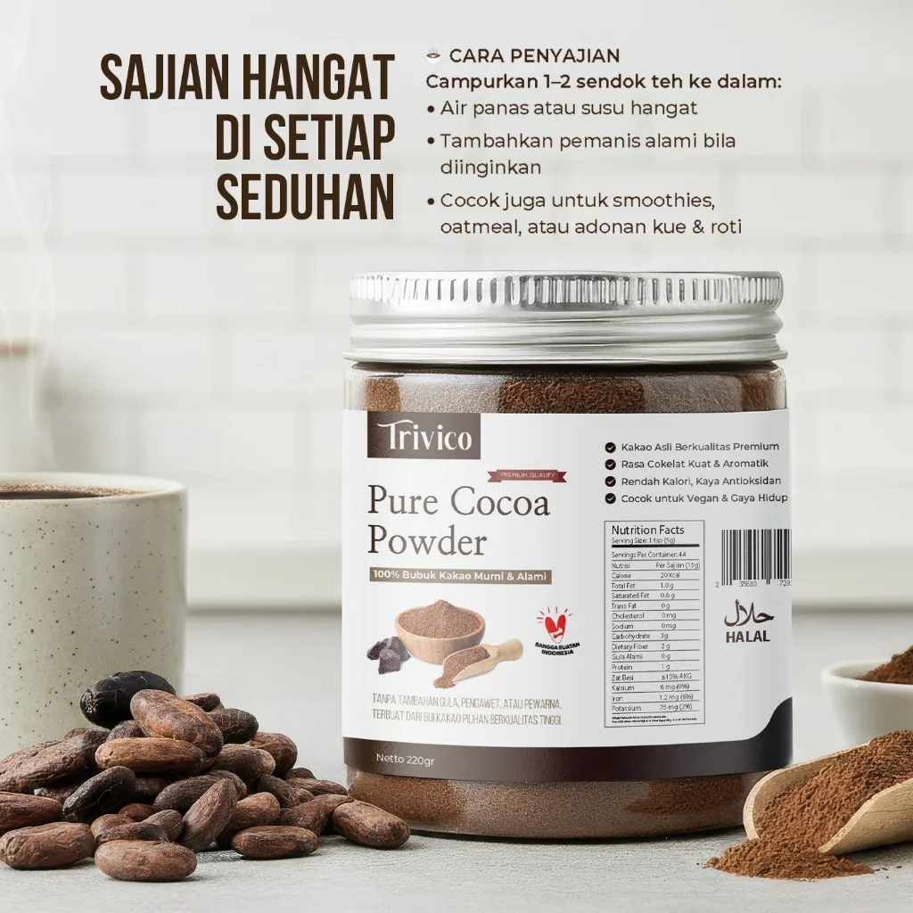 Trivico Pure Cocoa Powder Premium 100% Cokelat Bubuk 220gr Cocoa Powder Tanpa Gula Chocolate Powder