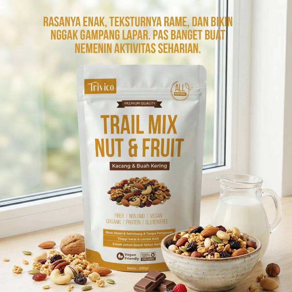 TRIVICO Trail Mix Nut & Fruit 200gr Kacang & Buah Kering Snack Sehat Vegan Tinggi Serat Protein