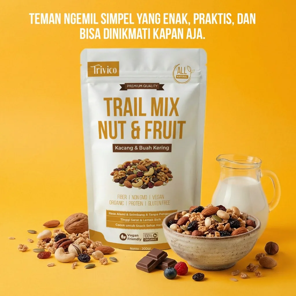 TRIVICO Trail Mix Nut & Fruit 200gr Kacang & Buah Kering Snack Sehat Vegan Tinggi Serat Protein