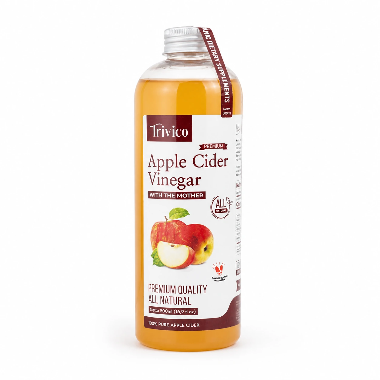 TRIVICO Cuka Apel Original With Mother 500ml Cuka Apel untuk Diet, Diabetes & Jerawat