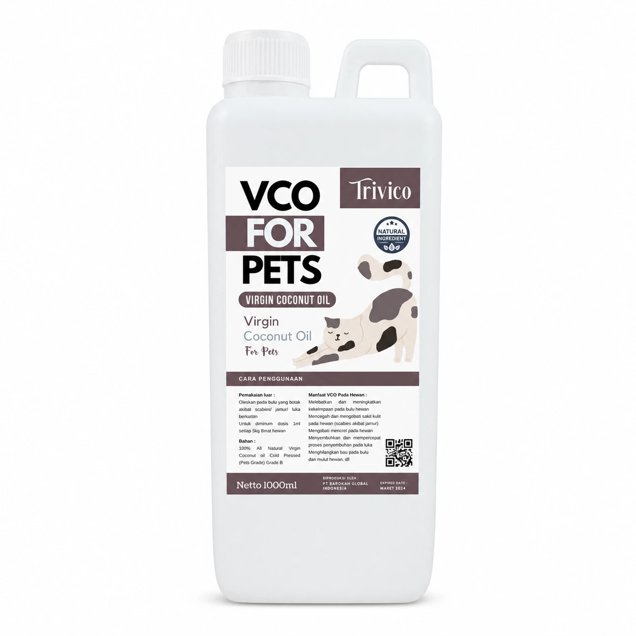 Trivico Minyak VCO Hewan 1 Liter - Obat Ampuh Scabies & Jamur untuk Hewan