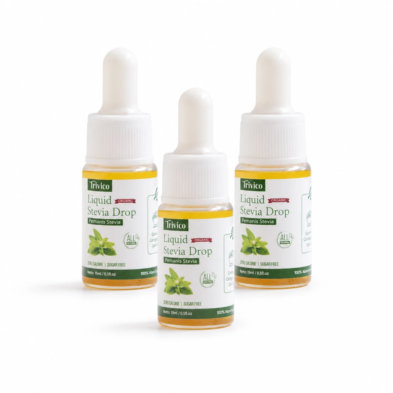 Trivico Paket Liquid Stevia 10ml Isi 3 Pcs - Pemanis 0 Kalori Alami Ekstrak Daun Stevia 98%