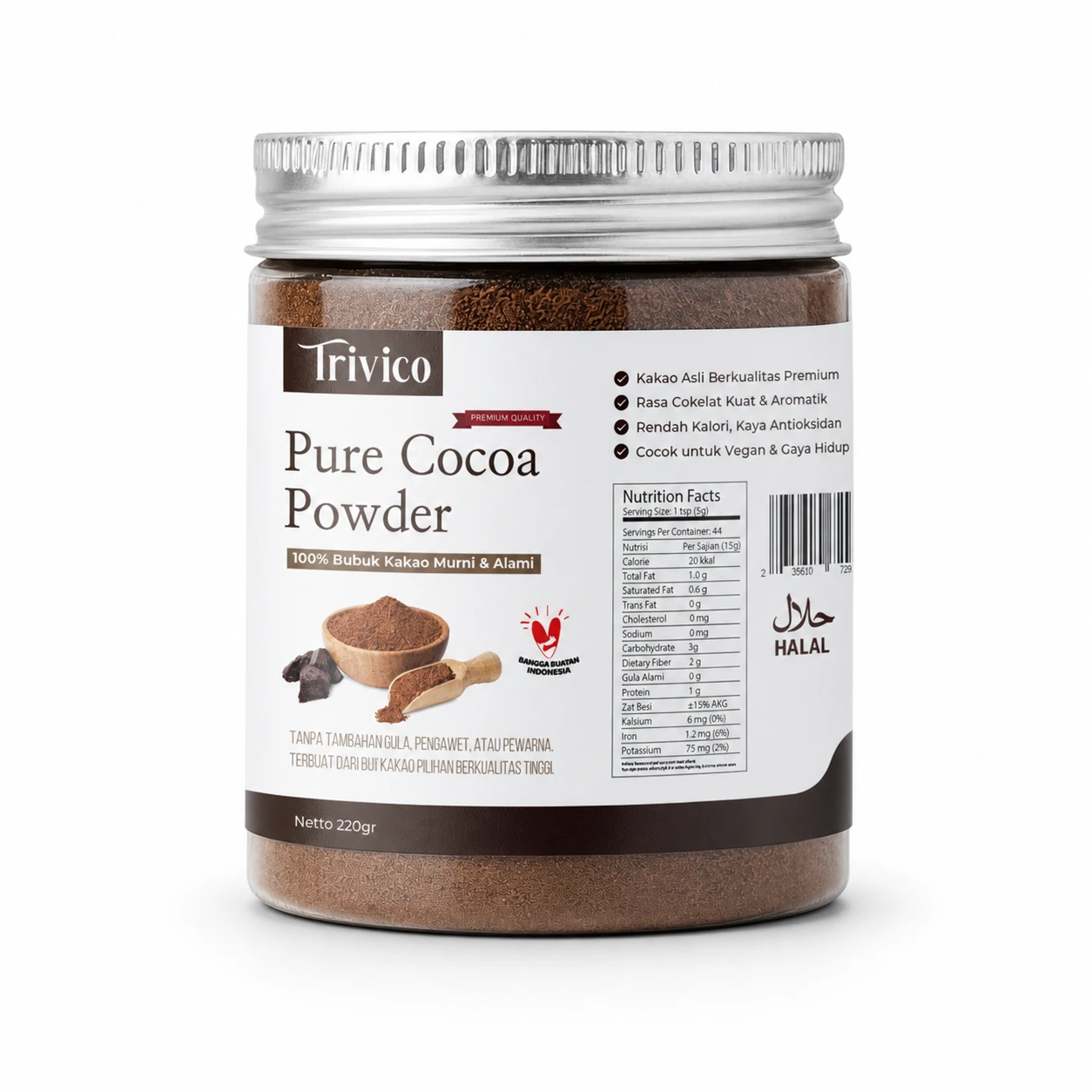 Trivico Pure Cocoa Powder Premium 100% Cokelat Bubuk 220gr Cocoa Powder Tanpa Gula Chocolate Powder