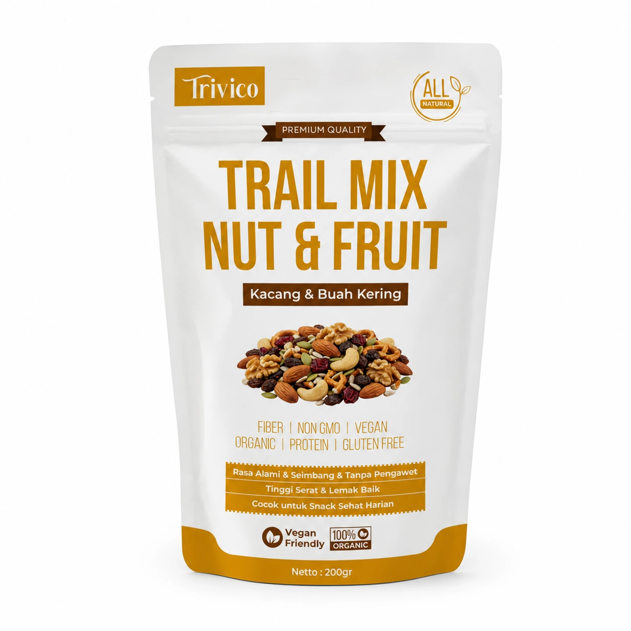 TRIVICO Trail Mix Nut & Fruit 200gr Kacang & Buah Kering Snack Sehat Vegan Tinggi Serat Protein