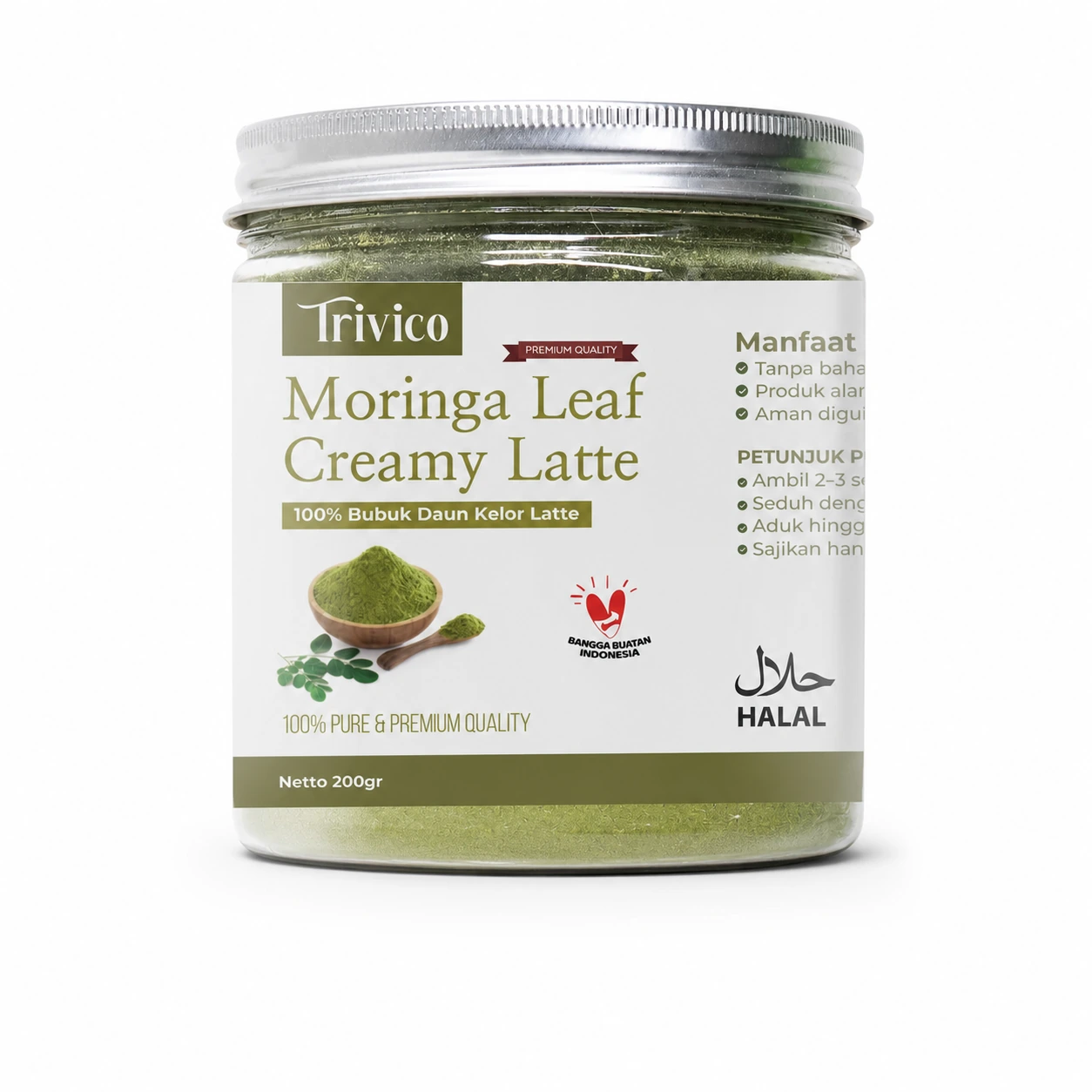 TRIVICO Moringa Leaf Creamy Latte Minuman Daun Kelor Bubuk Kelor Latte Moringa Powder Bebas Laktosa