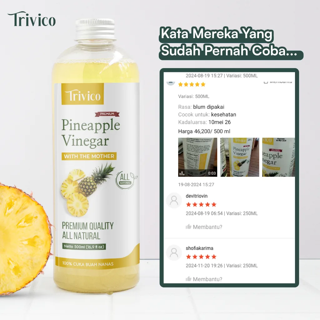 TRIVICO Cuka Nanas Organik 500ml With Mother Pineapple Vinegar Fermentasi Alami