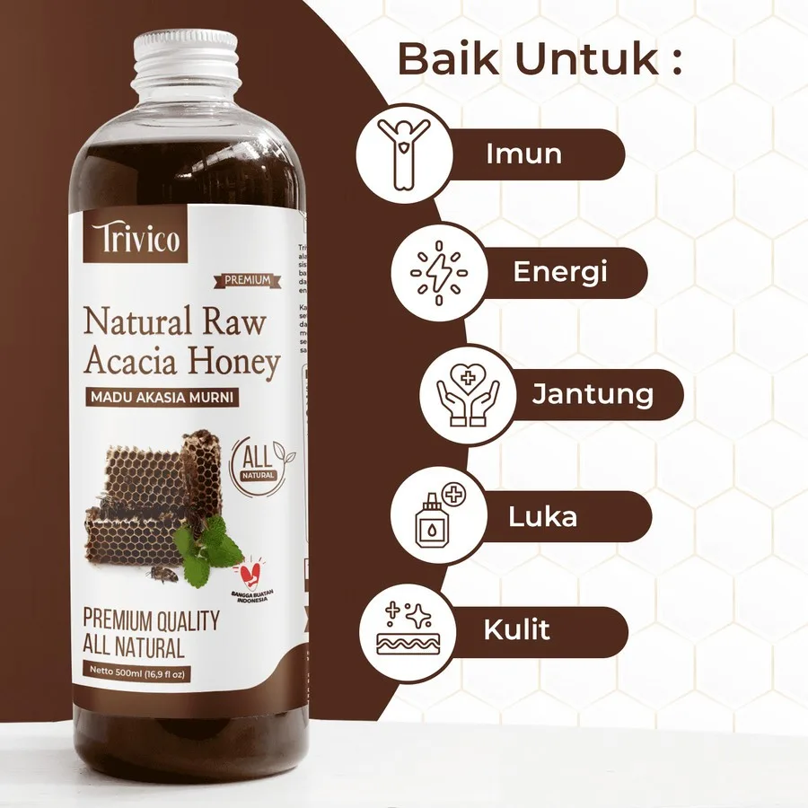 Trivico Madu Akasia 500ml (720gr) - Madu Murni 100% Asli Kaya Manfaat
