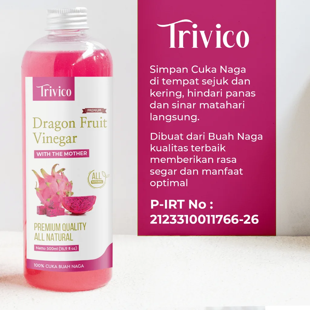 TRIVICO Cuka Buah Naga With Mother 500ml Dragon Fruit Vinegar Minuman Probiotik & Antioksidan Alami