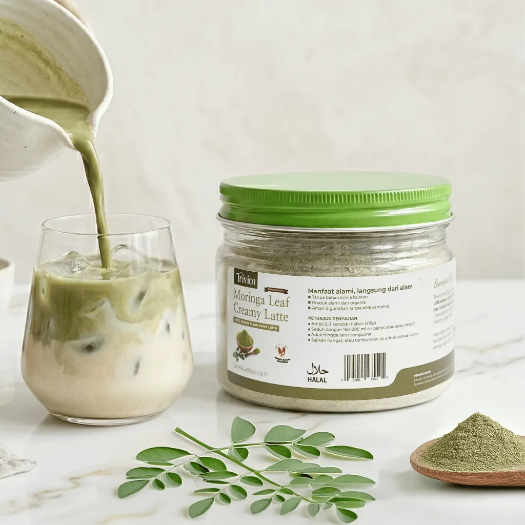 TRIVICO Moringa Leaf Creamy Latte Minuman Daun Kelor Bubuk Kelor Latte Moringa Powder Bebas Laktosa