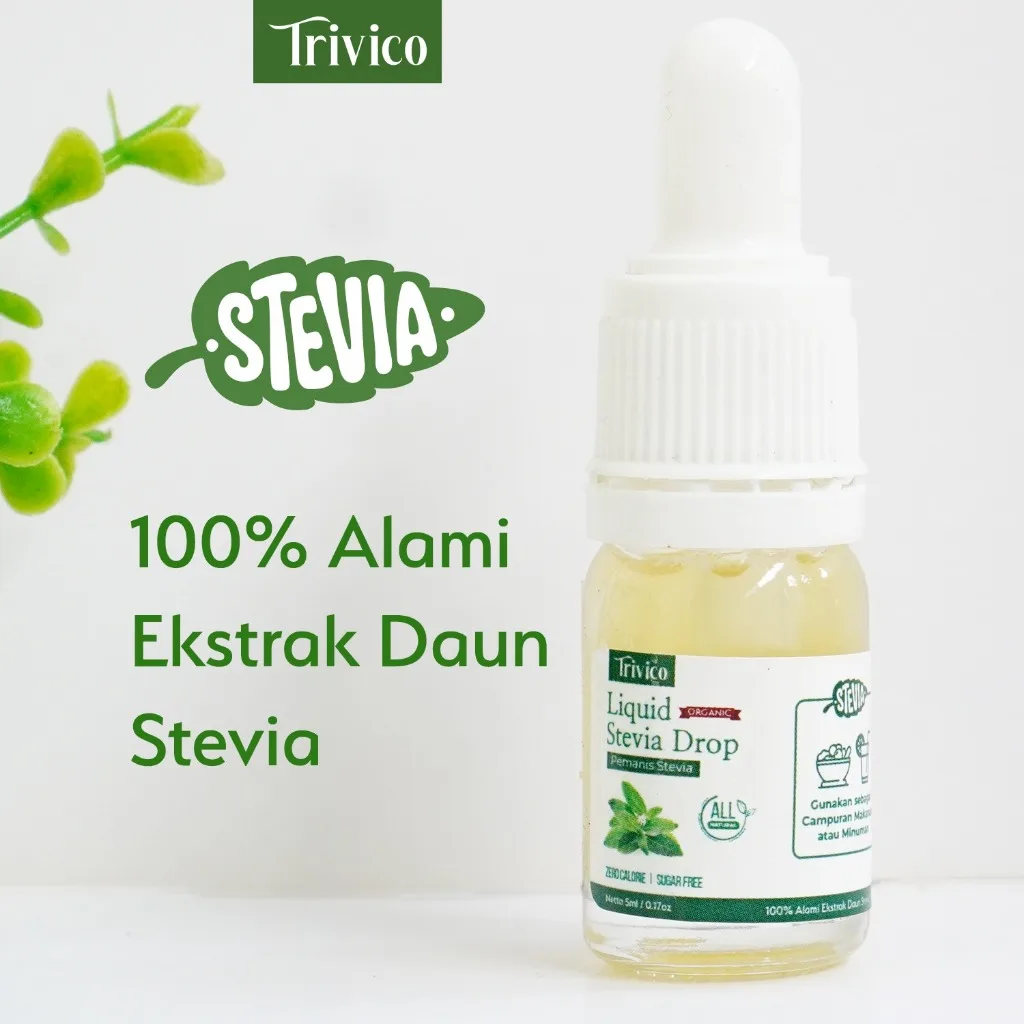 Trivico Liquid Stevia - Pemanis 0 Kalori Alami, Ekstrak Daun Stevia 98% Netto 5ml