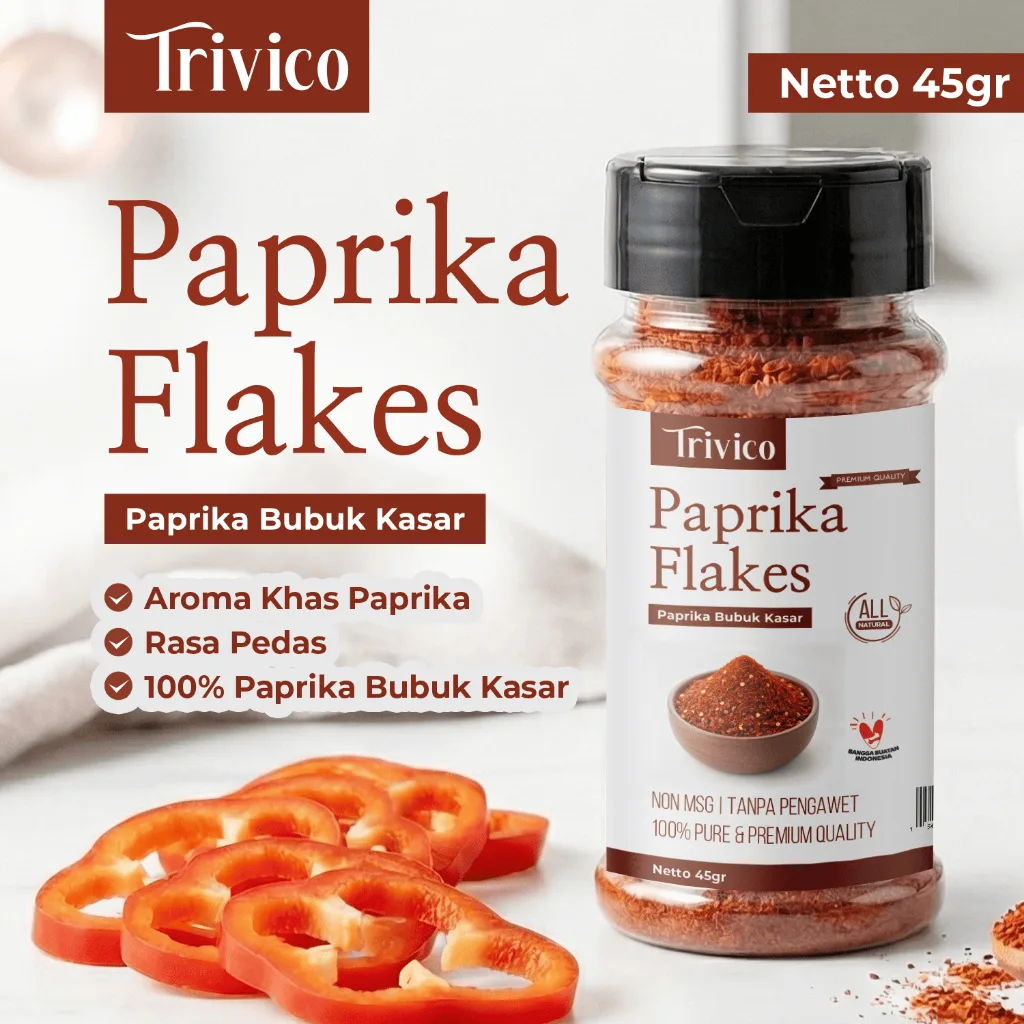 TRIVICO Paprika Flakes 45gr Paprika Bubuk Kasar Kering Tabur Bumbu Tabur Masakan Non MSG