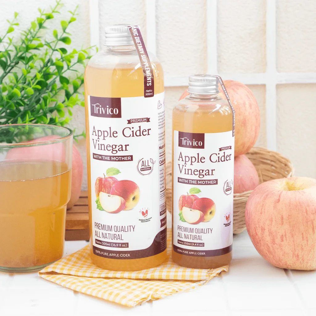 TRIVICO Cuka Apel Original With Mother 500ml Cuka Apel untuk Diet, Diabetes & Jerawat