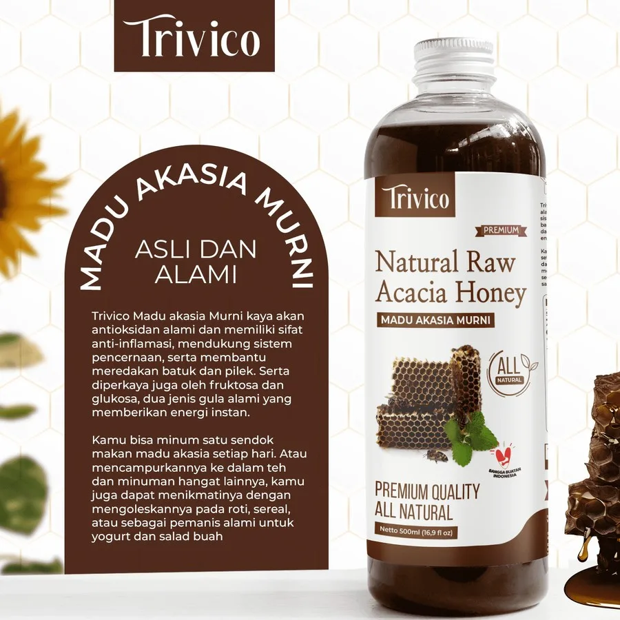 Trivico Madu Akasia 500ml (720gr) - Madu Murni 100% Asli Kaya Manfaat