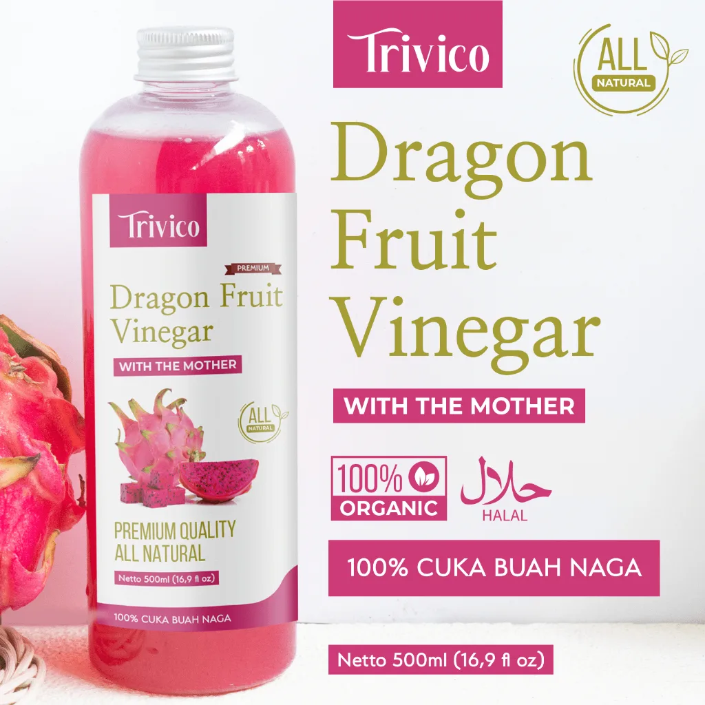 TRIVICO Cuka Buah Naga With Mother 500ml Dragon Fruit Vinegar Minuman Probiotik & Antioksidan Alami