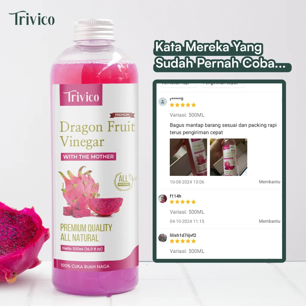 TRIVICO Cuka Buah Naga With Mother 500ml Dragon Fruit Vinegar Minuman Probiotik & Antioksidan Alami