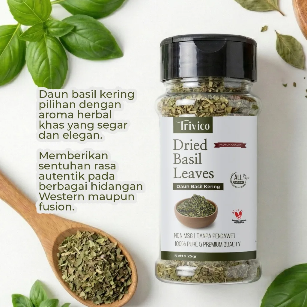 TRIVICO Dried Basil Leaves  25GR Daun Basil Kering Premium Natural Tanpa Pengawet Herbal Masak Aromatik