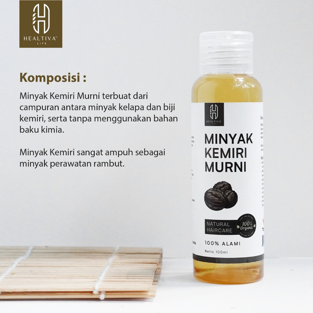 HEALTIVA  Minyak Kemiri Murni 100% Asli Penumbuh Rambut Alami & Perawatan Rambut Rontok 100ml