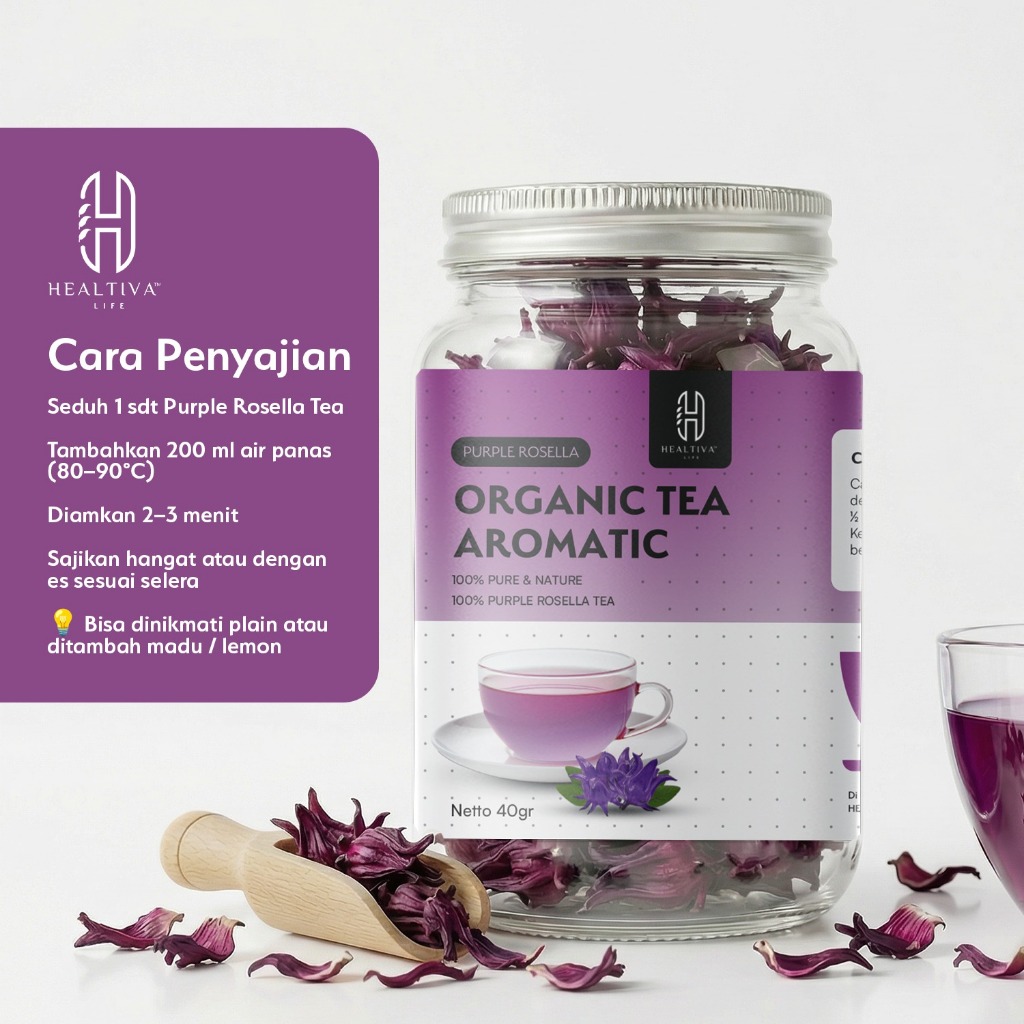 HEALTIVA Purple Rosella Tea Organik 40gr | Teh Rosella Ungu Herbal Premium Loose Leaf