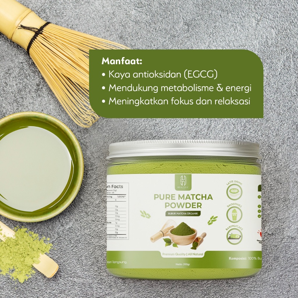 HEALTIVA Pure Matcha Powder Bubuk Matcha Premium Organik Original