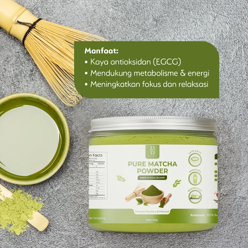 HEALTIVA Pure Matcha Powder 200gr Bubuk Matcha Premium Organik Original