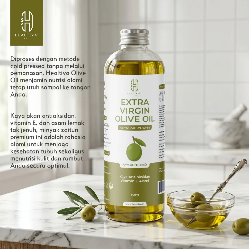 HEALTIVA Extra Virgin Olive Oil 500ml Minyak Zaitun Murni EVOO Antioksidan Vitamin E