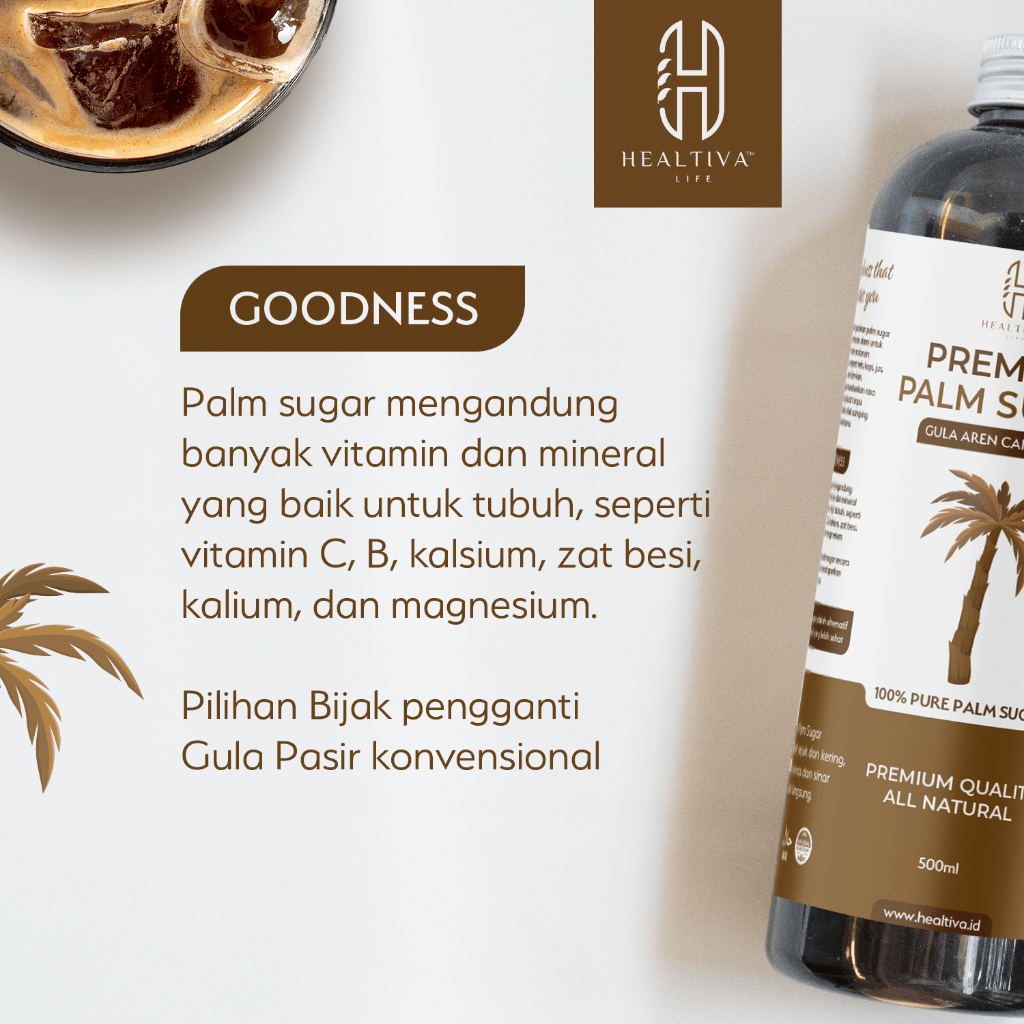 HEALTIVA Gula Aren Cair Murni 500ml Gula Aren Asli Brown Sugar Pemanis Alami