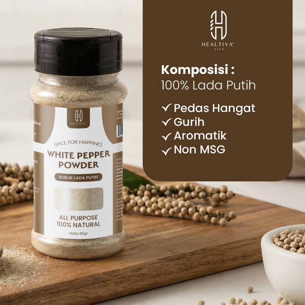 HEALTIVA Lada Putih Bubuk 65gr White Papper Powder Bumbu Dapur Bubuk Non MSG
