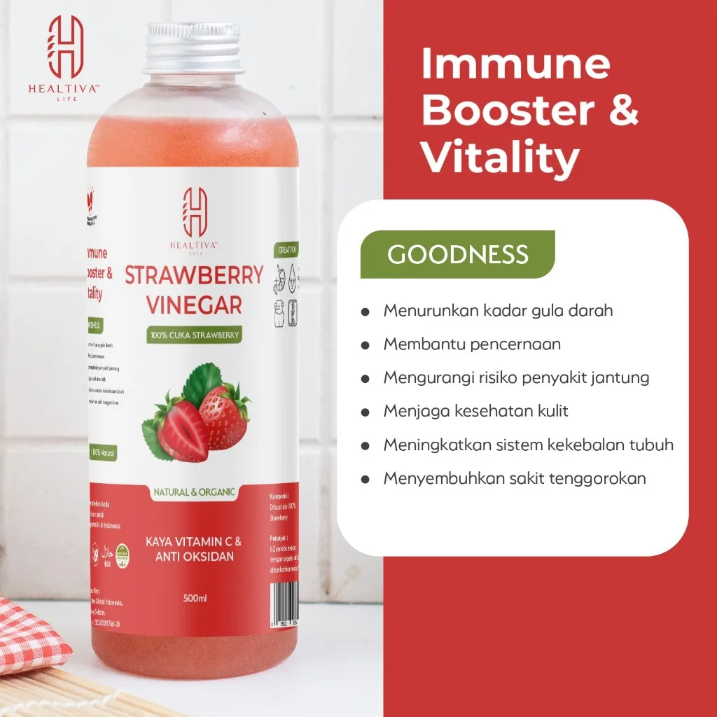 HEALTIVA Cuka Buah Strawberry 500ml Strawberry Vinegar With The Mother