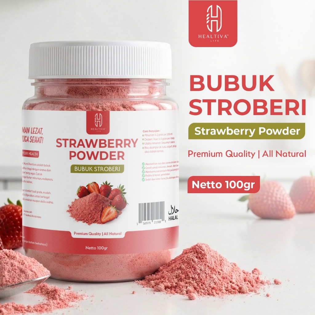 HEALTIVA Strawberry Powder Bubuk Stroberi 100gr Minuman Dessert Smoothie Topping Premium