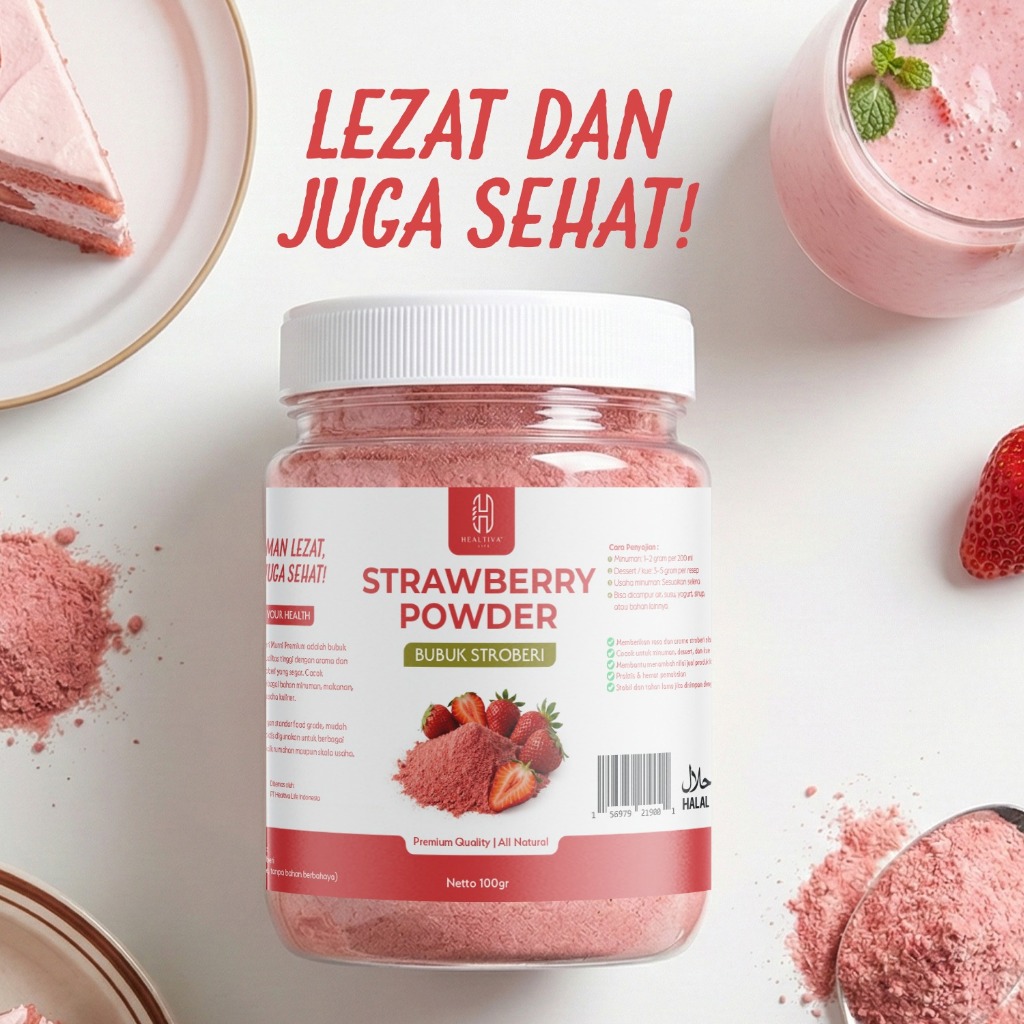 HEALTIVA Strawberry Powder Bubuk Stroberi 100gr Minuman Dessert Smoothie Topping Premium
