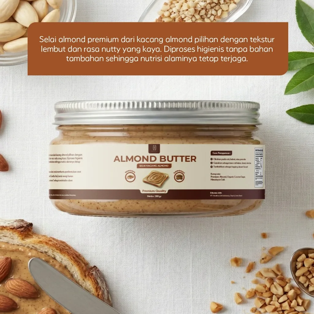 HEALTIVA Almond Butter 250gr Selai Kacang Almond Creamy Gula Kelapa Organik Premium Spread