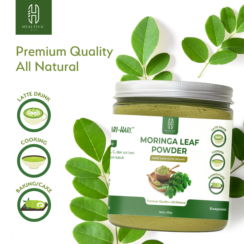 HEALTIVA Bubuk Daun Kelor Murni Organik Moringa Powder Pure Premium Alami Kelor Bubuk 200gr