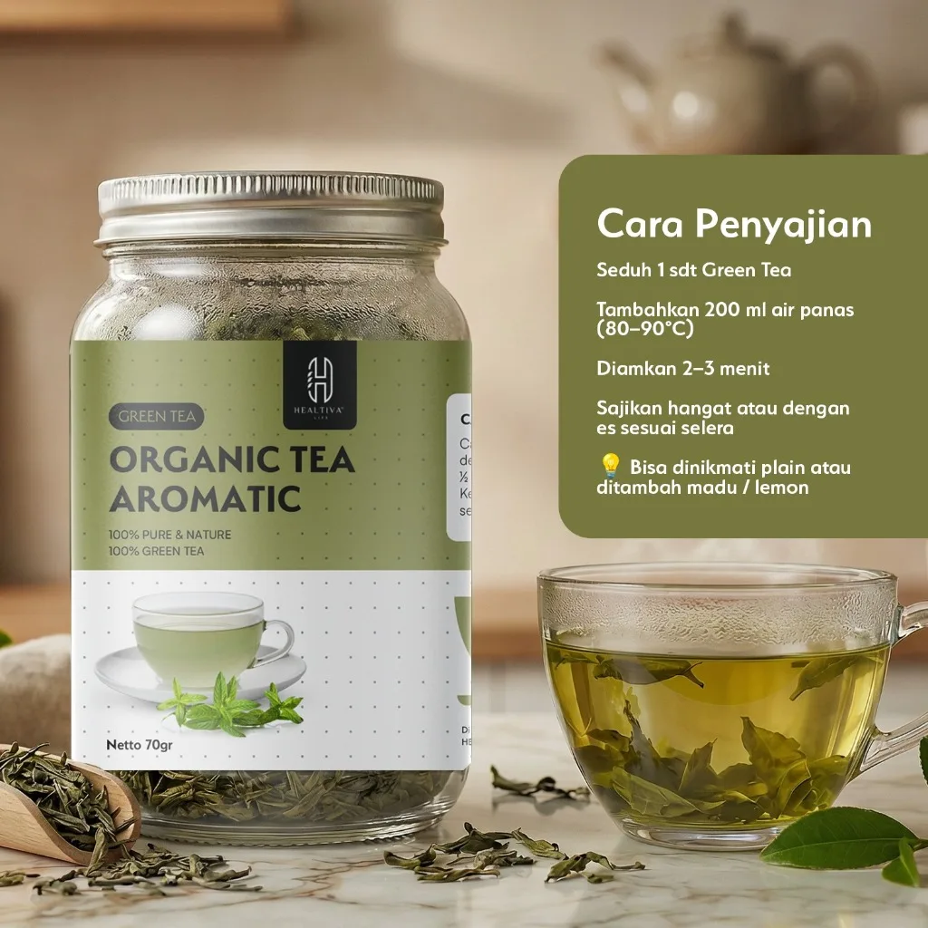 HEALTIVA Green Tea Organik Teh Hijau 70gr Premium Loose Leaf Natural