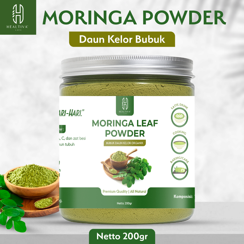 HEALTIVA Bubuk Daun Kelor Murni Organik Moringa Powder Pure Premium Alami Kelor Bubuk 200gr