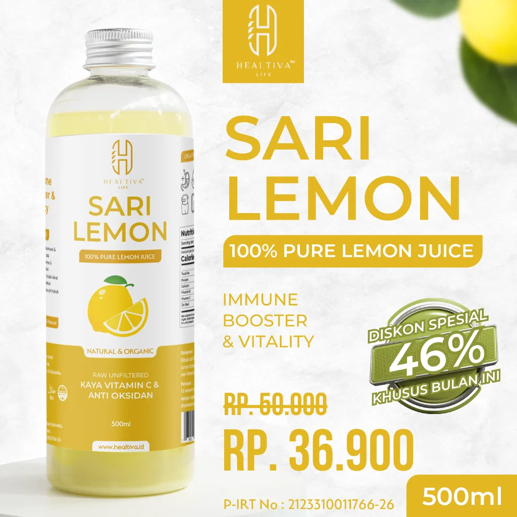 HEALTIVA Sari Lemon Murni 500ml Perasan Air Lemon Asli Minuman Kesehatan