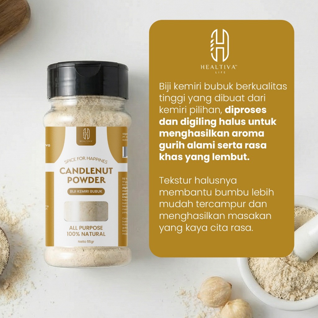 HEALTIVA Biji Kemiri Bubuk 55gr Candlenut powder Tanpa MSG Bumbu Masakan