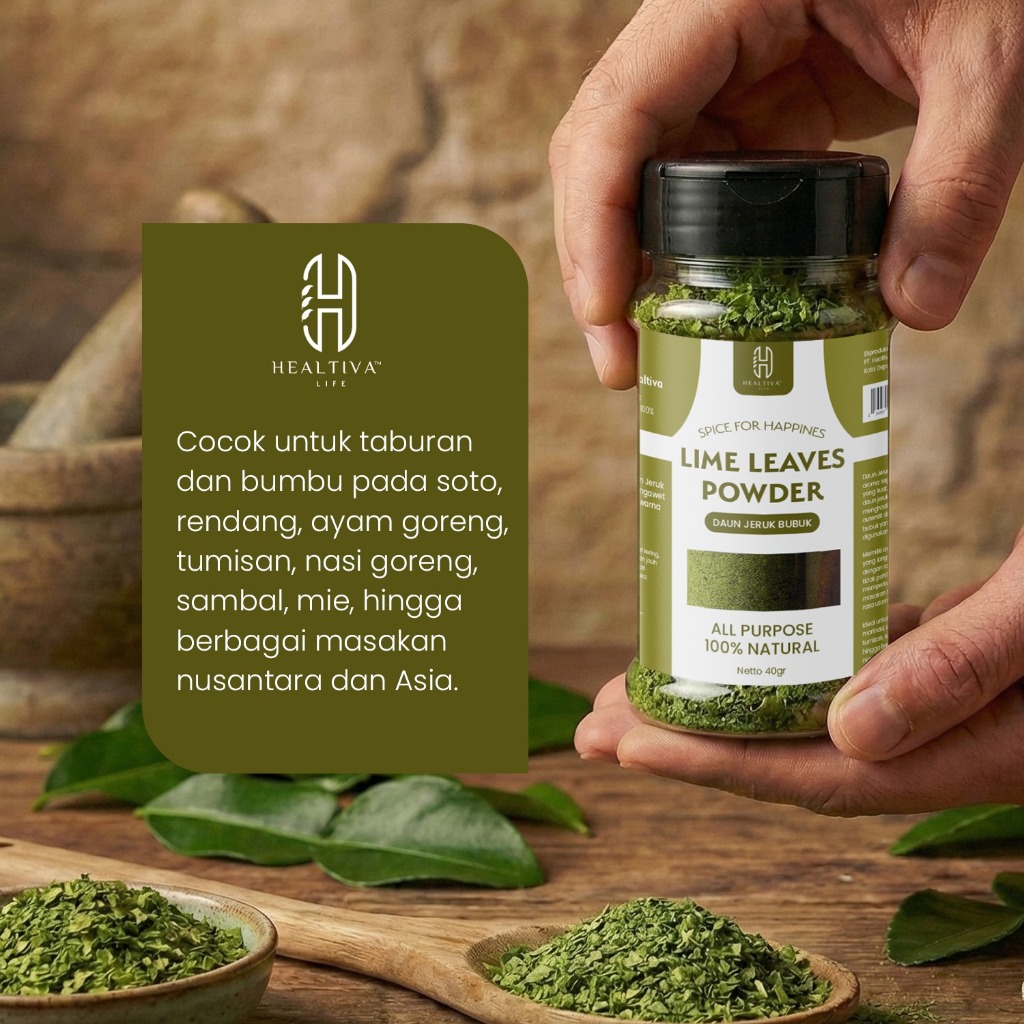 HEALTIVA Lime Leaves Flakes 40gr Daun Jeruk Kering Tabur Bumbu Masak Alami Premium