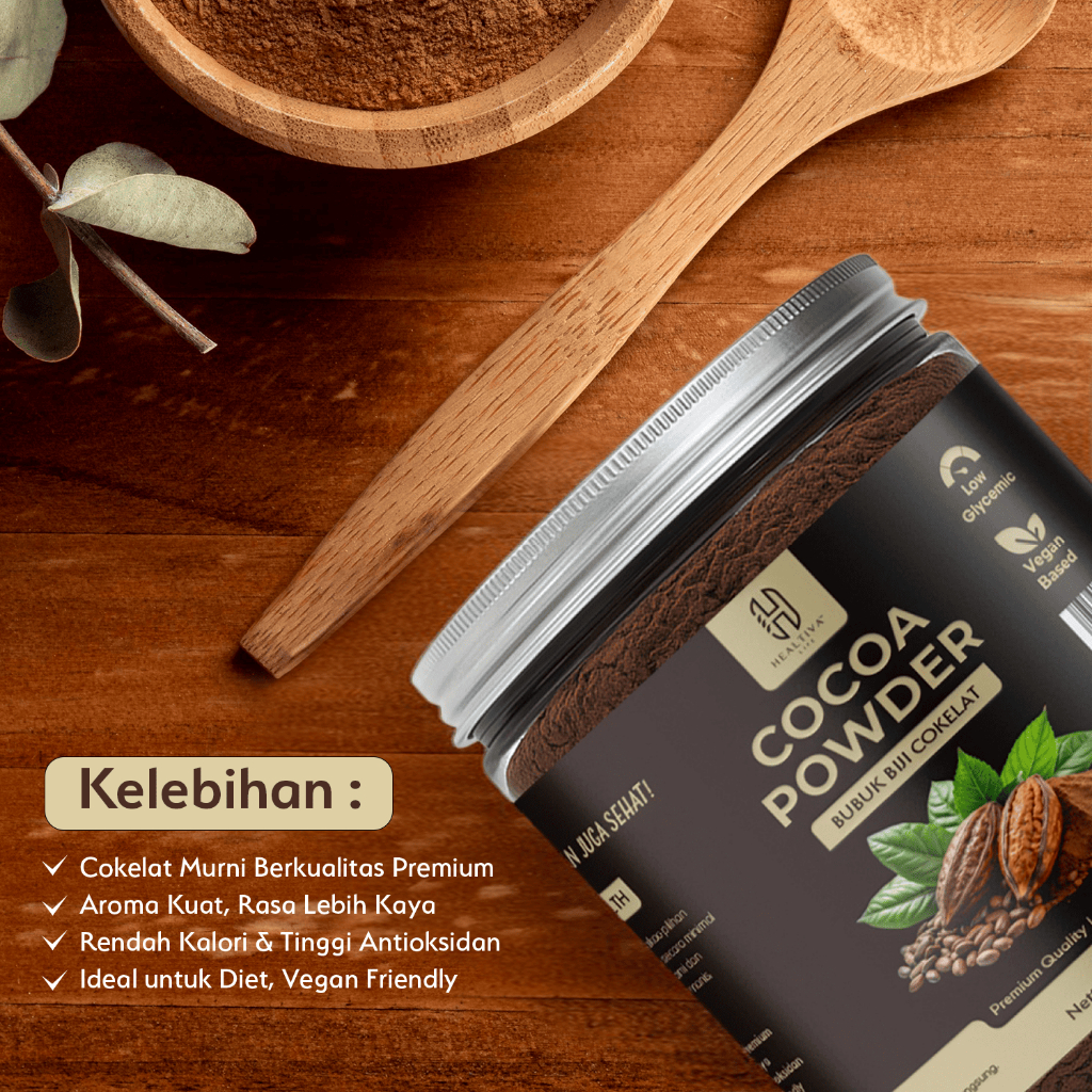 HEALTIVA Cocoa Powder Premium 220gr Bubuk Cokelat 100% Murni Tanpa Gula