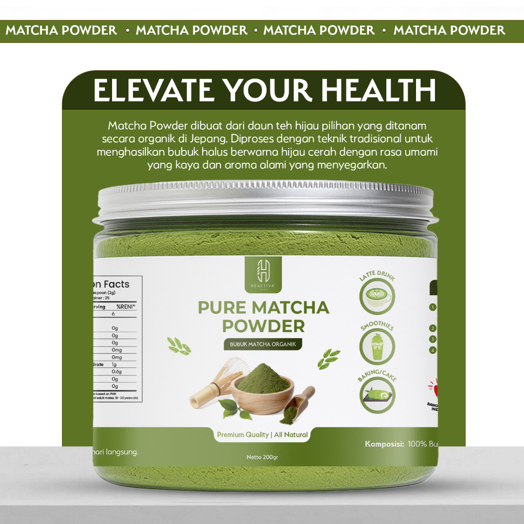 HEALTIVA Pure Matcha Powder Bubuk Matcha Premium Organik Original