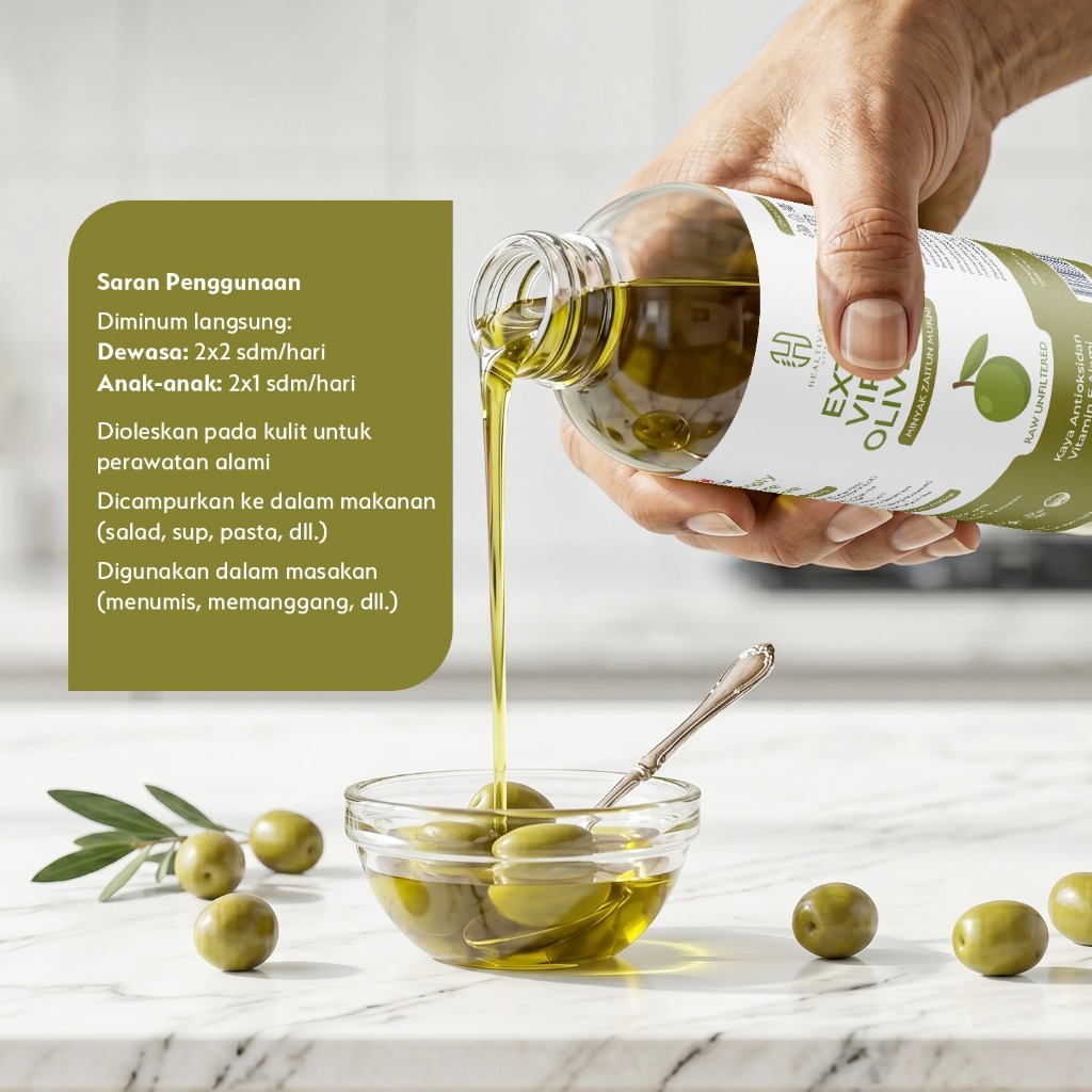 HEALTIVA Extra Virgin Olive Oil 500ml Minyak Zaitun Murni EVOO Antioksidan Vitamin E