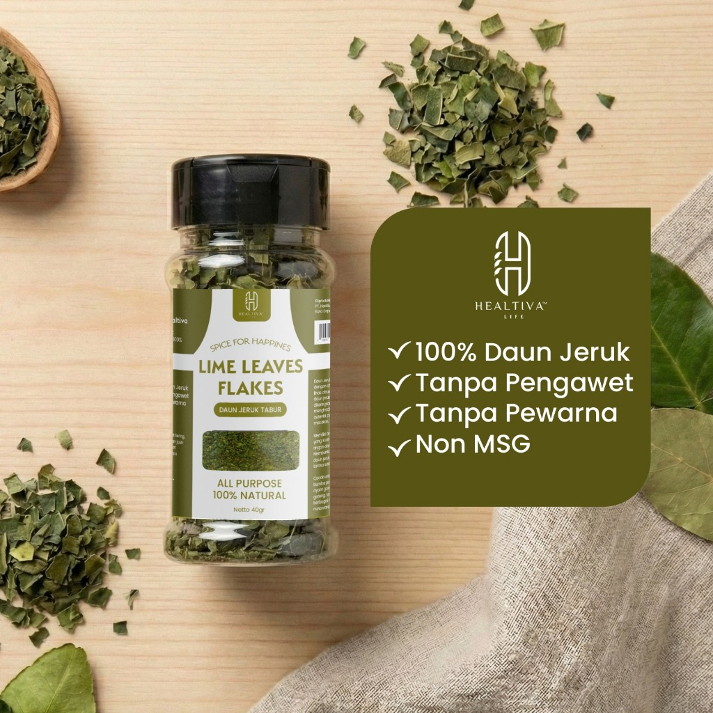HEALTIVA Lime Leaves Flakes 40gr Daun Jeruk Kering Tabur Bumbu Masak Alami Premium
