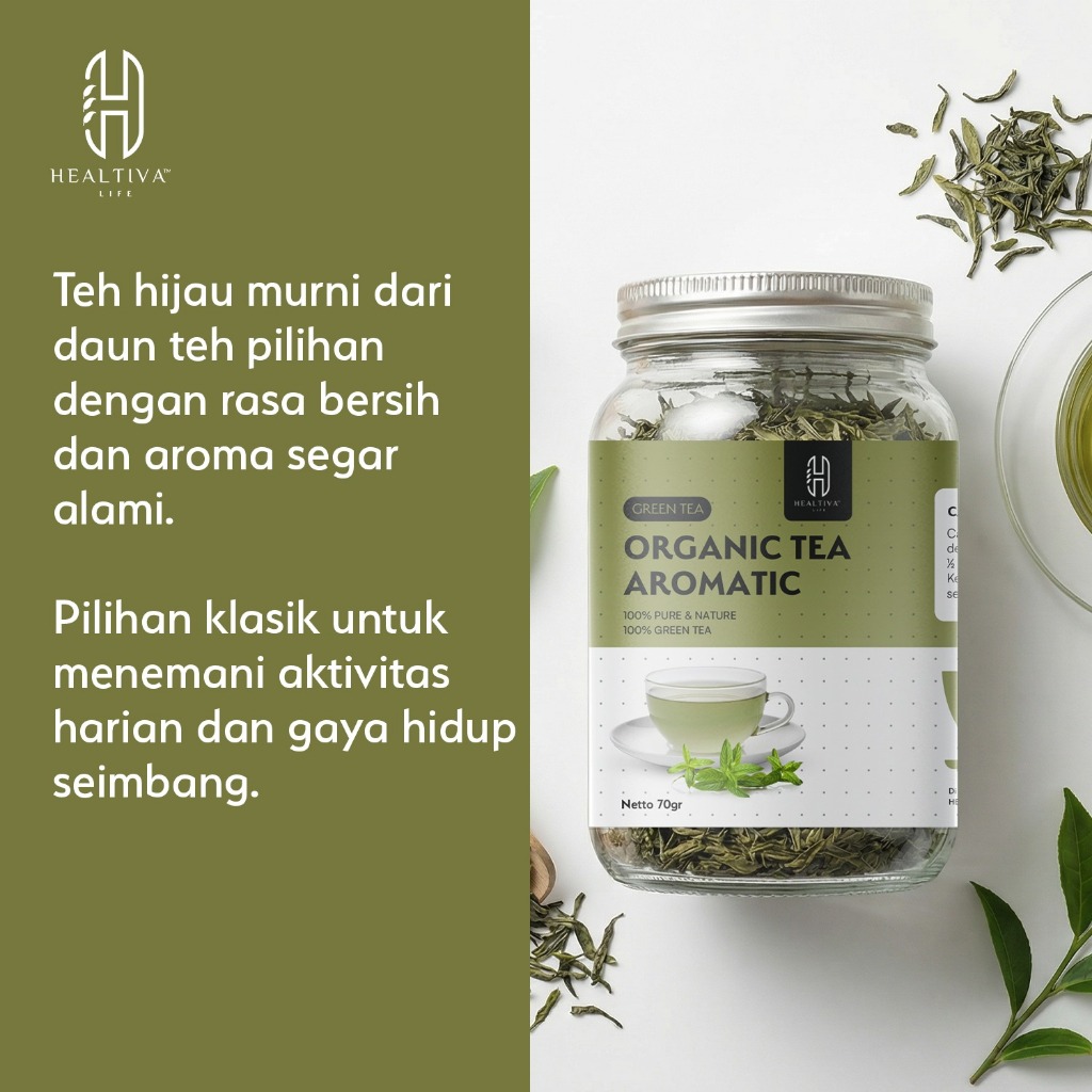 HEALTIVA Green Tea Organik Teh Hijau 70gr Premium Loose Leaf Natural