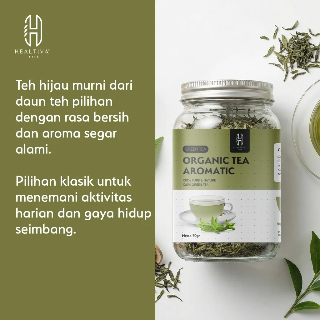 HEALTIVA Green Tea Organik Teh Hijau 70gr Premium Loose Leaf Natural