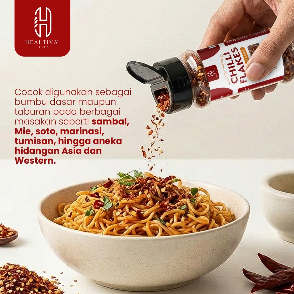 HEALTIVA Chili Flakes 45gr Cabe Bubuk Kasar Bubuk Cabe Healtiva All Purpose 100% Natural Non MSG
