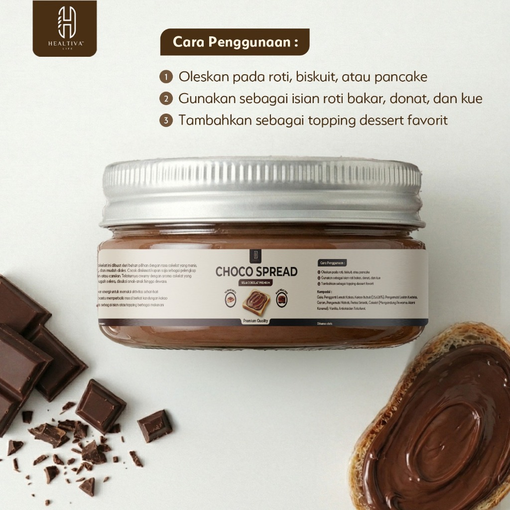 HEALTIVA Choco Spread 280gr Selai Coklat Premium Oles Roti Isian Dessert Manis