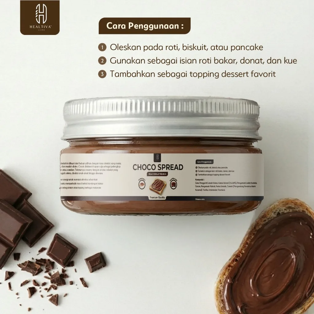 HEALTIVA Choco Spread 280gr Selai Coklat Premium Oles Roti Isian Dessert Manis