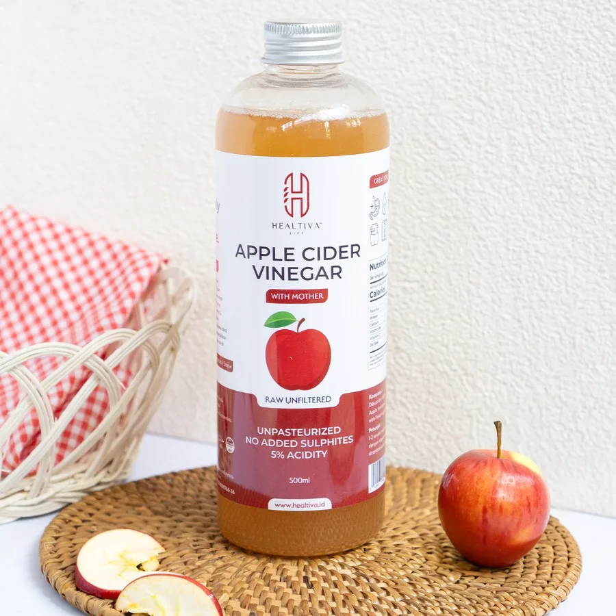 HEALTIVA Cuka Apel 500 ML GROSIR Cuka Apel Organik Apple Cider Vinegar With The Mother Murni 100%