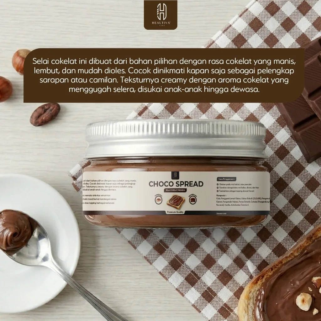 HEALTIVA Choco Spread 280gr Selai Coklat Premium Oles Roti Isian Dessert Manis