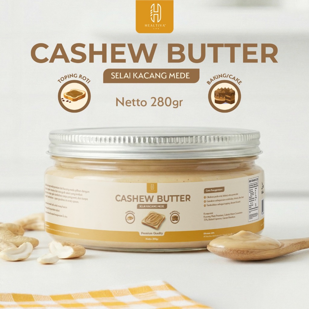 HEALTIVA Cashew Butter Dark Chocolate Espresso 280gr Selai Kacang Mete Premium Spread